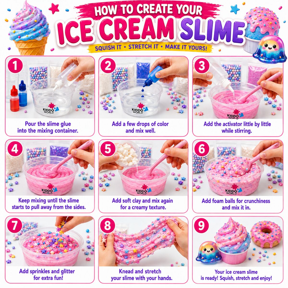 DIY Ice Cream Slime Kit for Kids, Make 6 Slime Designs