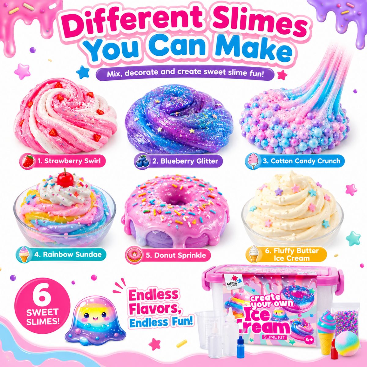 DIY Ice Cream Slime Kit for Kids, Make 6 Slime Designs