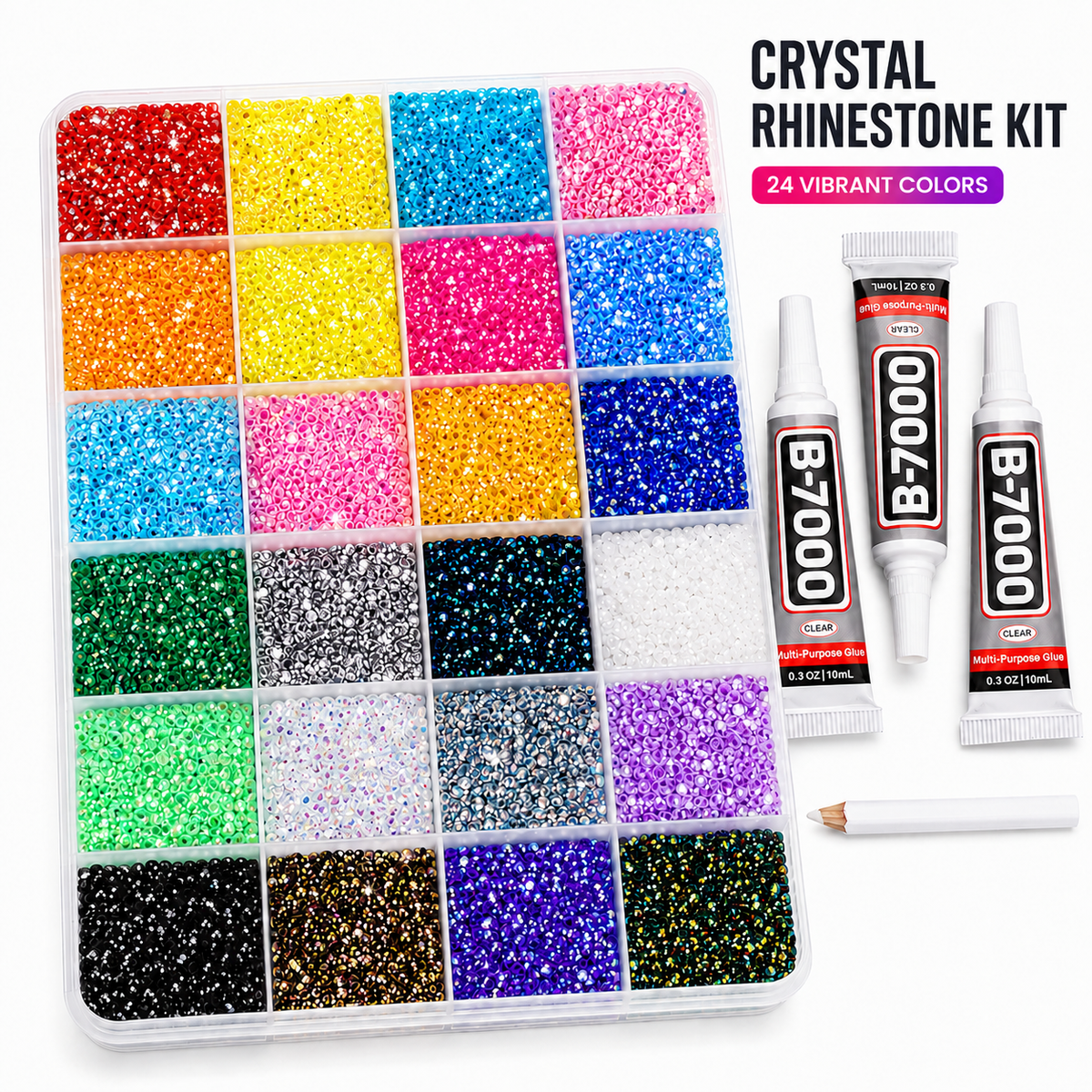 Rhinestone Craft Kit 24 Colors, Crystal Bedazzling Set with Glue