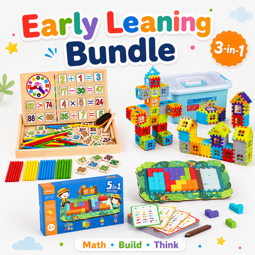 Early Learning Bundle 3 in 1: Montessori Math Box, Building Set and Logic Game